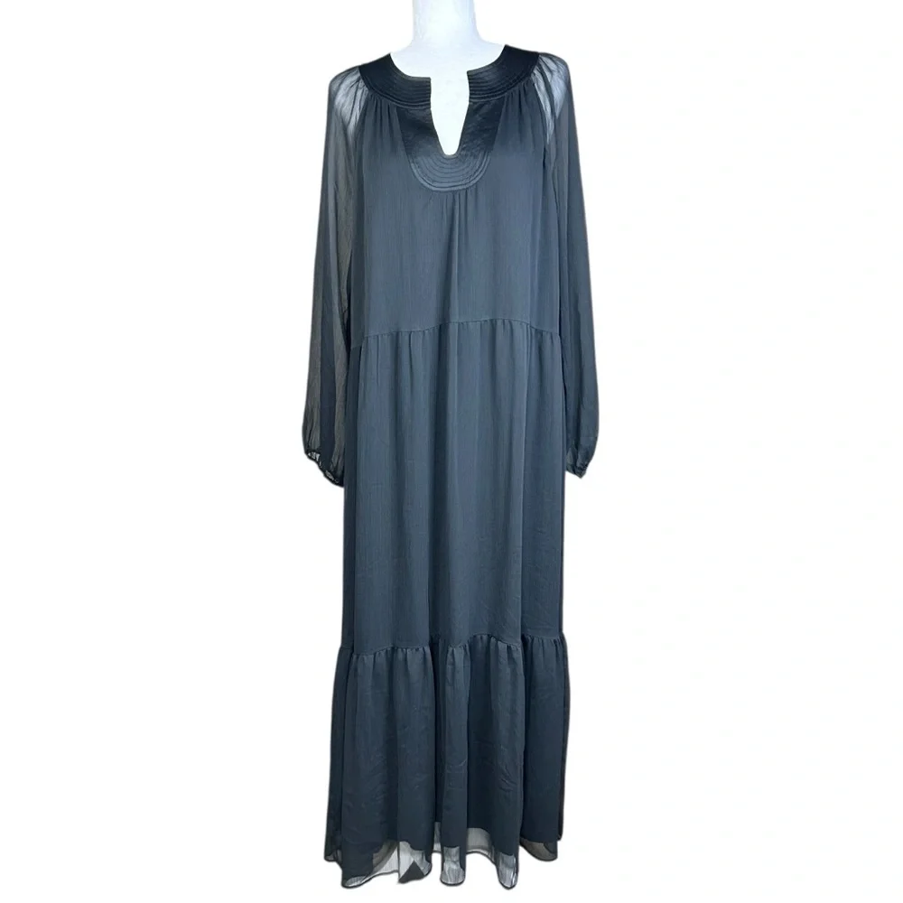 Soft Surroundings Olga Tiered Maxi Dress XL Whimisgoth Dark Romantic Boho - Picture 2 of 14